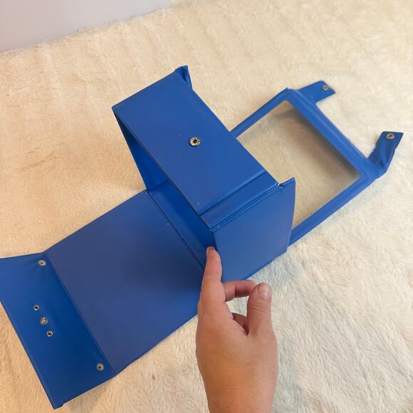 Vintage Blue Plastic Toy Storage Display Box Folding Carry Case Handle - Picture 3 of 11